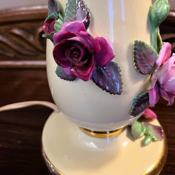 RARE VINTAGE Boudoir 24KT gold rimmed rose petals lamp MADE IN ENGLAND - Picture 7 of 12